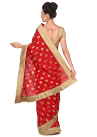 Maroon silk saree with weave embroidery only on Kalki