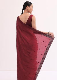 Maroon Cutdana Embroidered Saree With Unstitched Blouse