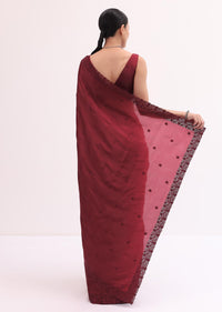 Maroon Cutdana Embroidered Saree With Unstitched Blouse