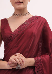 Maroon Cutdana Embroidered Saree With Unstitched Blouse