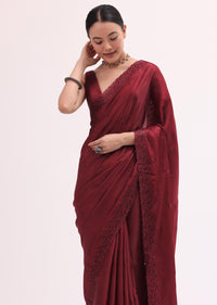 Maroon Cutdana Embroidered Saree With Unstitched Blouse