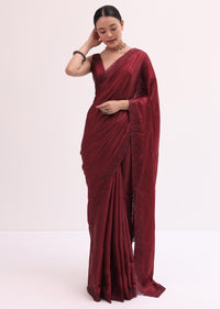 Maroon Cutdana Embroidered Saree With Unstitched Blouse