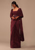 Maroon Indo-western Creep Saree Set With Embroidered Belt