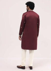 Maroon Kurta Set With Abla Work For Men