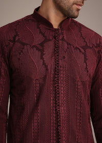 Maroon Kurta Set With Patch Work