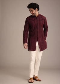 Maroon Kurta Set With Patch Work
