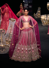 Maroon Raw Silk 16 Kali Zardozi Lehenga Set With Two Dupattas