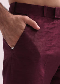 Maroon Linen Satin Hand Embellished Jodhpuri With Shirt And Pant