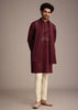 Maroon Mirror Embroidered Kurta Set With Dupatta