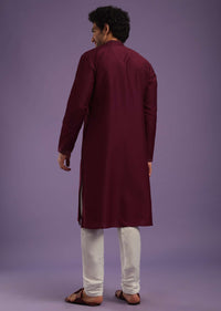 Maroon Red Kurta Set In Art Silk With Mirror Embroidery