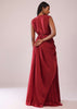 Maroon Red Satin Rushing Palazzo And Bustier Set With Draped Cape