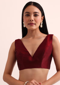 Maroon Red Tissue Saree With Cut Dana Embroidery And Unstitched Blouse