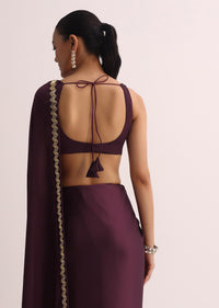 Maroon Saree With Cutdana Border And Unstitched Blouse