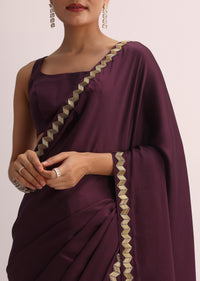 Maroon Saree With Cutdana Border And Unstitched Blouse