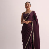 Maroon Saree With Cutdana Border And Unstitched Blouse