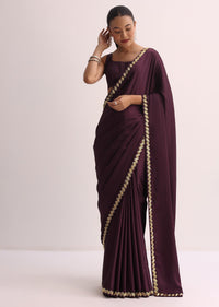 Maroon Saree With Cutdana Border And Unstitched Blouse