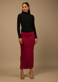 Maroon Shapewear Saree Petticoat In Cotton Lycra With Elastic Waistband And Slit