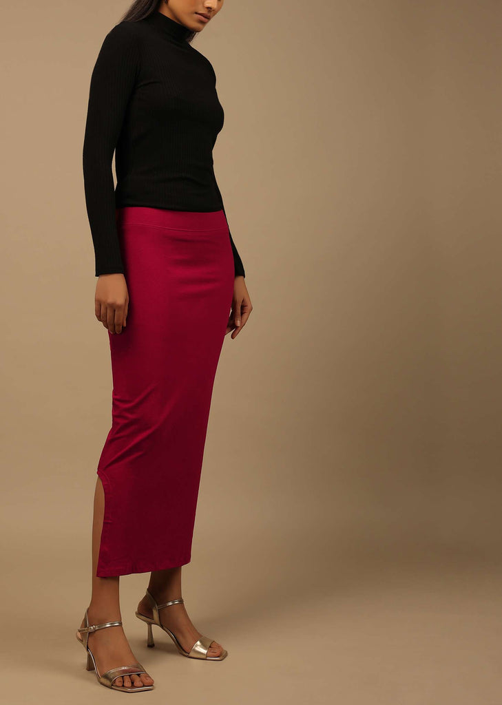 Maroon Shapewear Saree Petticoat In Cotton Lycra With Elastic Waistband And Slit