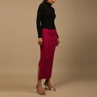 Maroon Shapewear Saree Petticoat In Cotton Lycra With Elastic Waistband And Slit