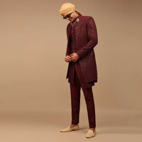 Maroon Sherwani With Thread And Sequins Work