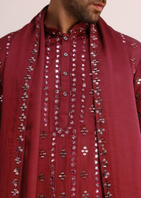 Maroon Silk Blend Mirror Work Kurta Set With Dupatta