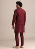Maroon Silk Jacket Kurta Set With Embroidered Work