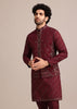 Maroon Silk Jacket Kurta Set With Embroidered Work