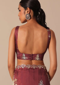 Maroon Tussar Saree With Mirror Embellished Border And Unstitched Blouse Piece