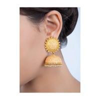 Matte finish peach  jhumkas with golden carving only on kalki