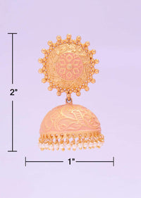 Matte finish peach  jhumkas with golden carving only on kalki