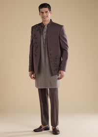 Mauve Embellished Jodhpuri Set With Kurta And Pants