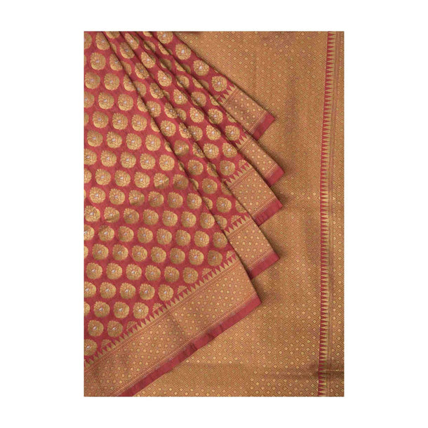 Mauve red chanderi silk saree with weaved butti and geometric motif pallav borde