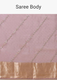 Mauve Saree In Organza With Zardosi And Mirror Embroidered Striped Design Online - Kalki Fashion