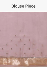 Mauve Saree In Organza With Zardosi And Mirror Embroidered Striped Design Online - Kalki Fashion