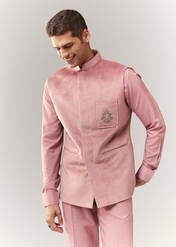 Mauve Suede Bandi Set With Motifs Beads Cutdana And Zardosi