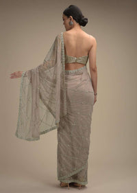 Mauve Taupe Saree In Net With Stone And Zardosi Embellished Checks Design Online - Kalki Fashion