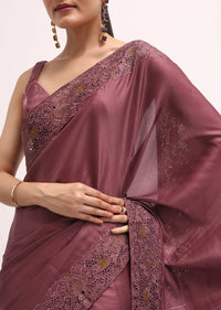 Mauve Cutwork Tussar Saree With Unstitched Blouse