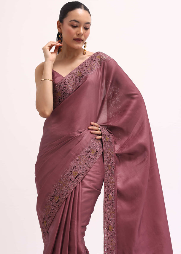 Mauve Cutwork Tussar Saree With Unstitched Blouse