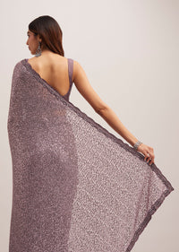 Mauve Half AndHalf Sequins Embroidered Saree