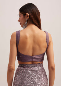 Mauve Half AndHalf Sequins Embroidered Saree