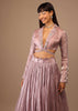 Powder Pink Two-Toned Layered Skirt With Hand Embroidered Tie -Up Crop-Top