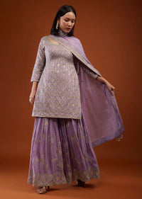 Lilac Purple Sharara Suit With Embroidery