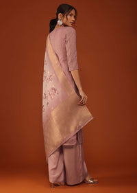 Mauve Pink Kurti And Palazzo Set In Chanderi Silk With Gotta Work