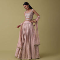 Mauve Pink Lehenga Suit Set In Georgette With Mirror And Thread Work