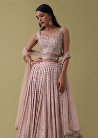 Mauve Pink Lehenga Suit Set In Georgette With Mirror And Thread Work