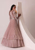 Mauve Pink Tiered Embroidered Gown In Organza With Frill Shoulder-Tops
