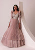 Mauve Pink Tiered Embroidered Gown In Organza With Frill Shoulder-Tops