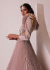 Mauve Pink Tiered Embroidered Gown In Organza With Frill Shoulder-Tops