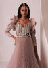 Mauve Pink Tiered Embroidered Gown In Organza With Frill Shoulder-Tops