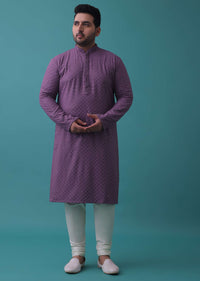 Mauve Purple Chikankari Kurta Set In Lucknowi With Sequin Embroidery
